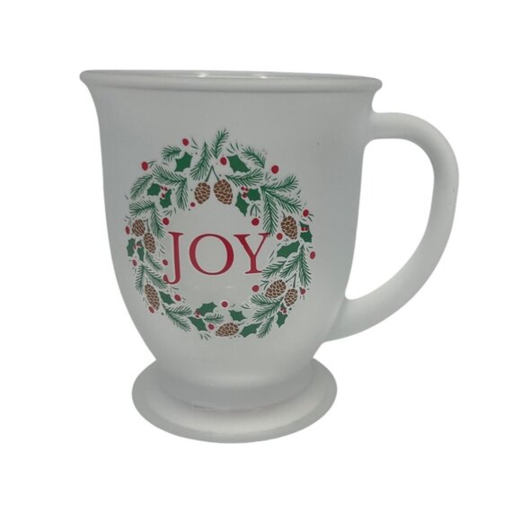 Holiday Style Frosted Glass Mug Joy Wreath Design 14.6 Fl Oz New - Picture 1 of 6